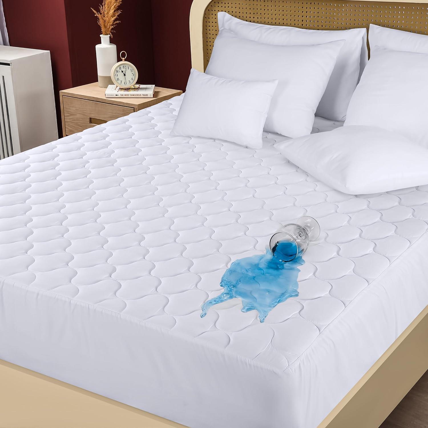 Waterproof Breathable Noiseless Queen Mattress Pad with Deep Pocket