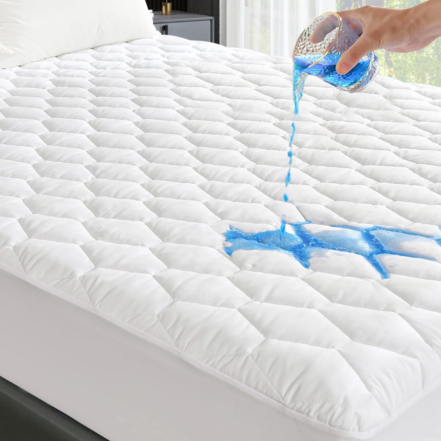 Waterproof Breathable Noiseless Queen Mattress Pad with Deep Pocket