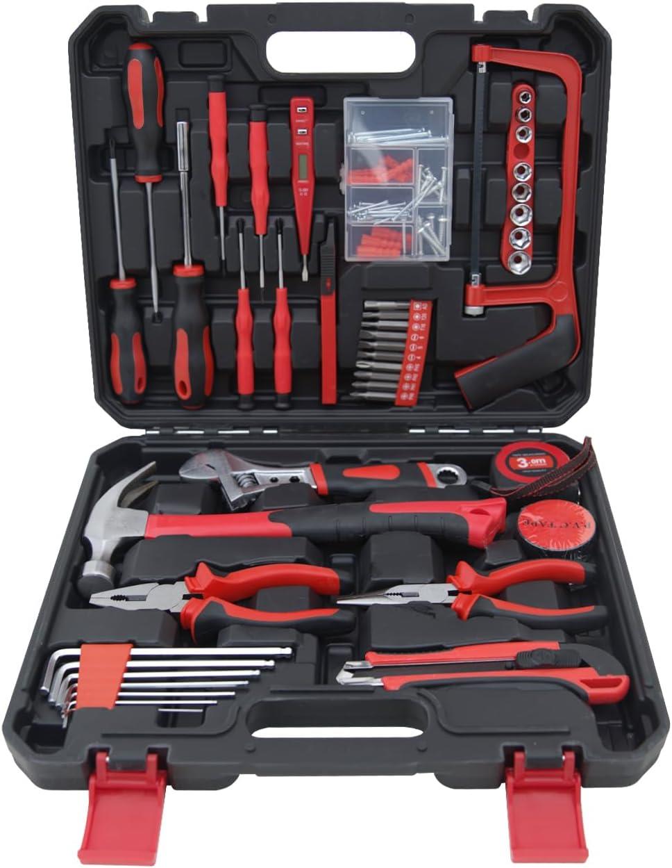 105 Household Tools Kit Essential Home Repair Set with Plastic Toolbox