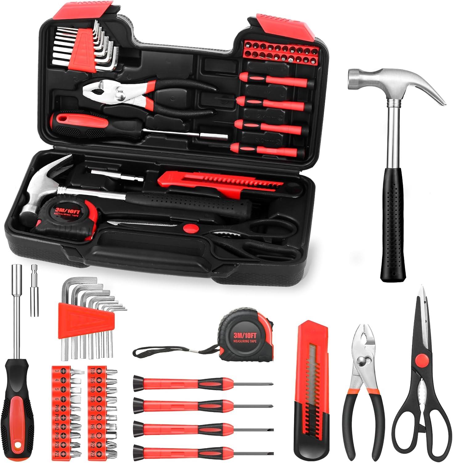 39 Piece All Purpose Household Red Tool Kit Small Basic Home Tool Set with Toolbox