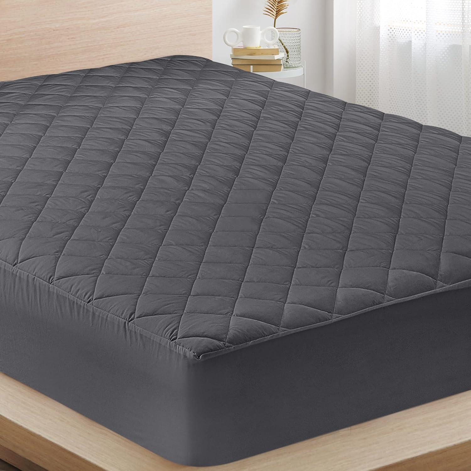 Bedding Quilted Fitted Mattress Pad (Queen, Grey)