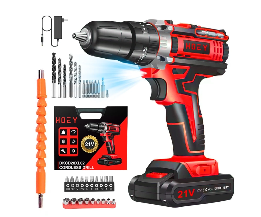 21V Cordless Drill Set, Electric Power Drill 34Pcs with 3/8 Inch Keyless Chuck