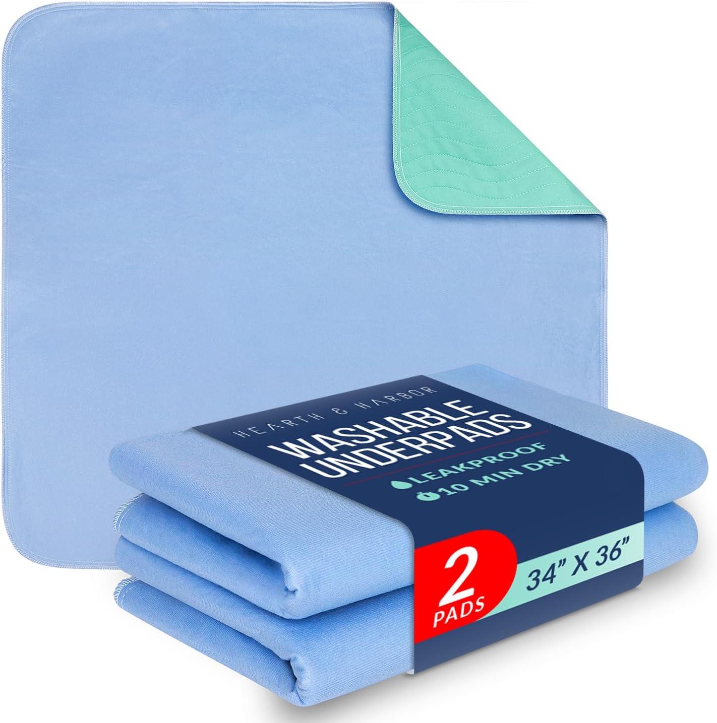 2 Pack 36” x 34” Extra Heavy Absorbency Washable Underpads