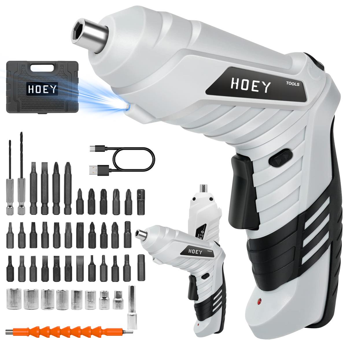 47 in 1 Electric Screwdriver,Dual Position Handle with USB Cable LED Light for Home Office DIY Tools